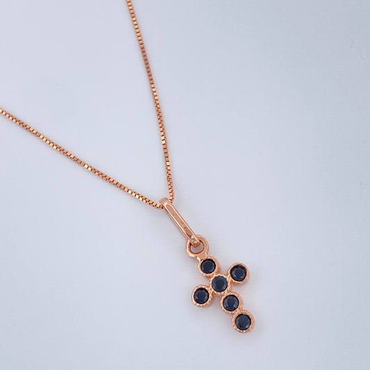 Set Cadena y Dije Veneciana + Cruz 1.8gr / 18 in / Oro Rosa 18K &