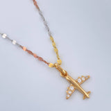 Set Cadena y Dije Flor Espejo + Avion 2gr / 17 3/4 in / Tres Oros 18K &