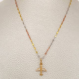 Set Cadena y Dije Flor Espejo + Avion 2gr / 17 3/4 in / Tres Oros 18K &