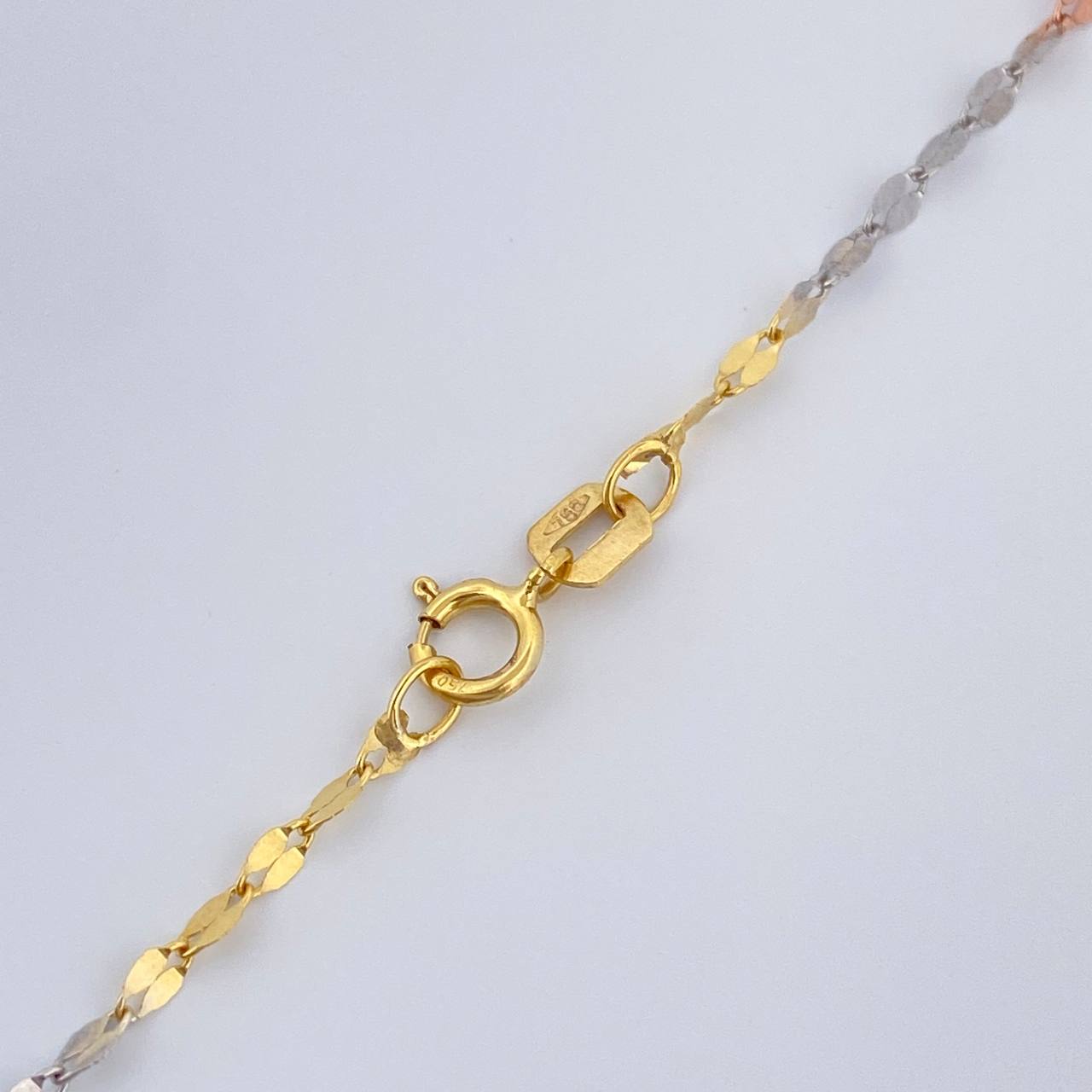 Set Cadena y Dije Flor Espejo + Ancla 1.55gr / 17 3/4 in / Tres Oros 18K &