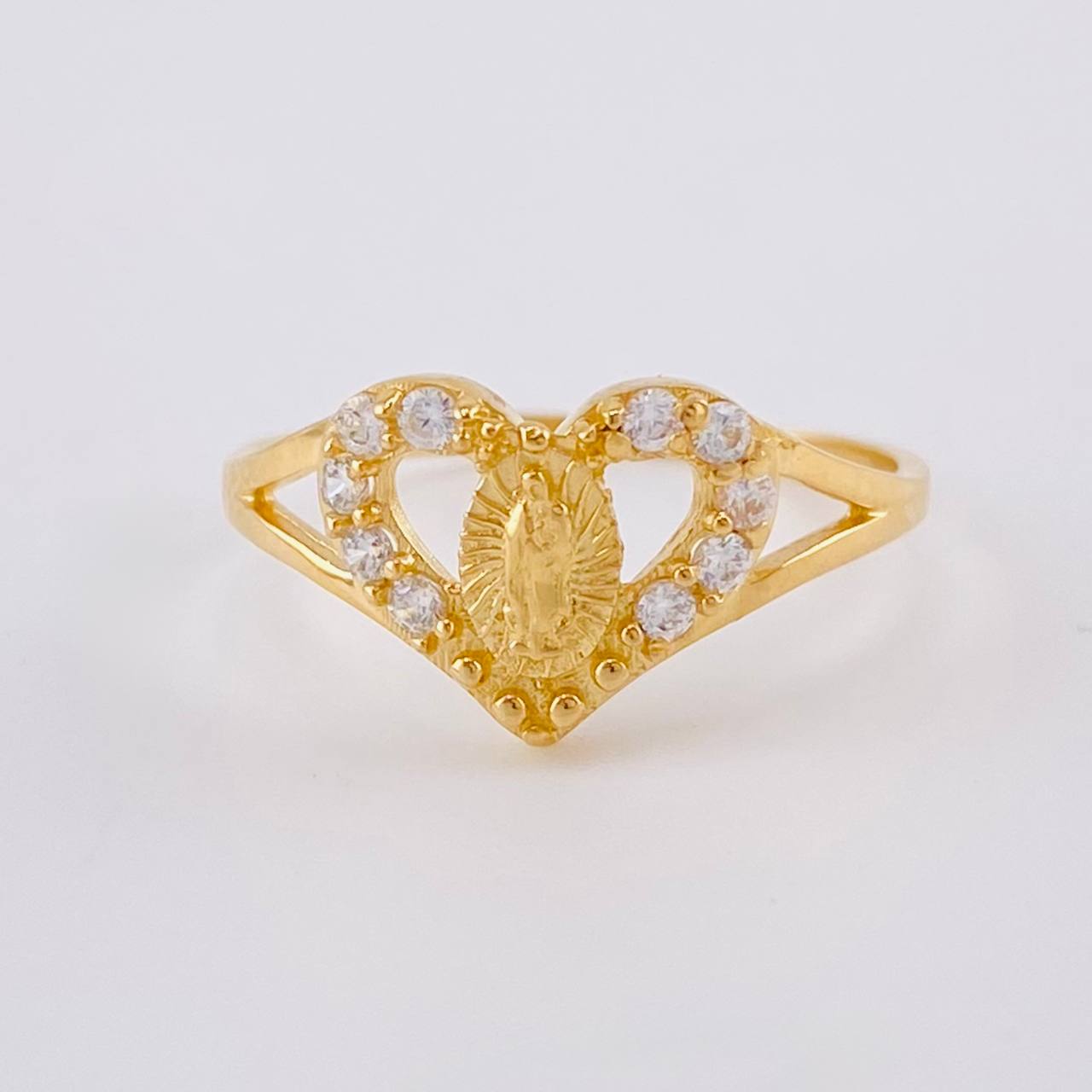Anillo Corazón Virgen Guadalupe 1.8 g / T6 1/4 Oro Amarillo 18K