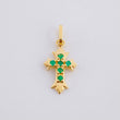 Pendant Cross Three Points Emeralds 8pts 1g / 3/4 in Yellow Gold 18K