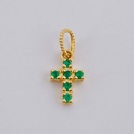 Dije Cruz Tupida Esmeraldas 11pts 0.7g / 1/2 in Oro Amarillo 18K