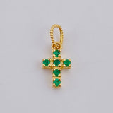 Pendant Dense Cross Emeralds 12pts 0.75g / 1/2 in 18K Yellow Gold