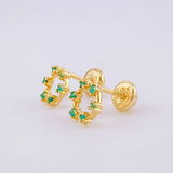 Stud Earrings Circle Emeralds 9pts 1.35g / in / 7.8mm Yellow Gold 18K