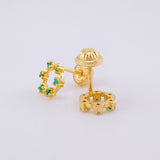 Stud Earrings Circle Emeralds 9pts 1.35g / in / 7.8mm Yellow Gold 18K