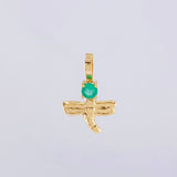 Pendant Dragonfly Emerald 6pts 0.35g / 1/2 in Yellow Gold 18K