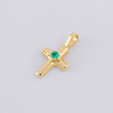 Plain Cross Pendant Spark Emerald 3pts 0.3g / 1/2 in 18K Yellow Gold