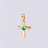 Plain Cross Pendant Spark Emerald 3pts 0.3g / 1/2 in 18K Yellow Gold
