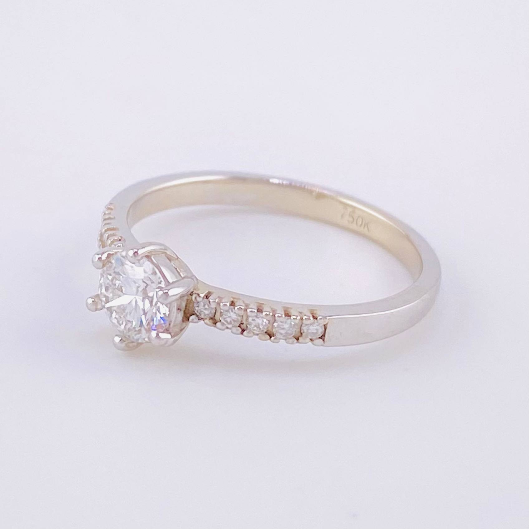 Solitaire Ring Six Prongs Diamonds 9pts 2.5g / T6 3/4 18K White Gold