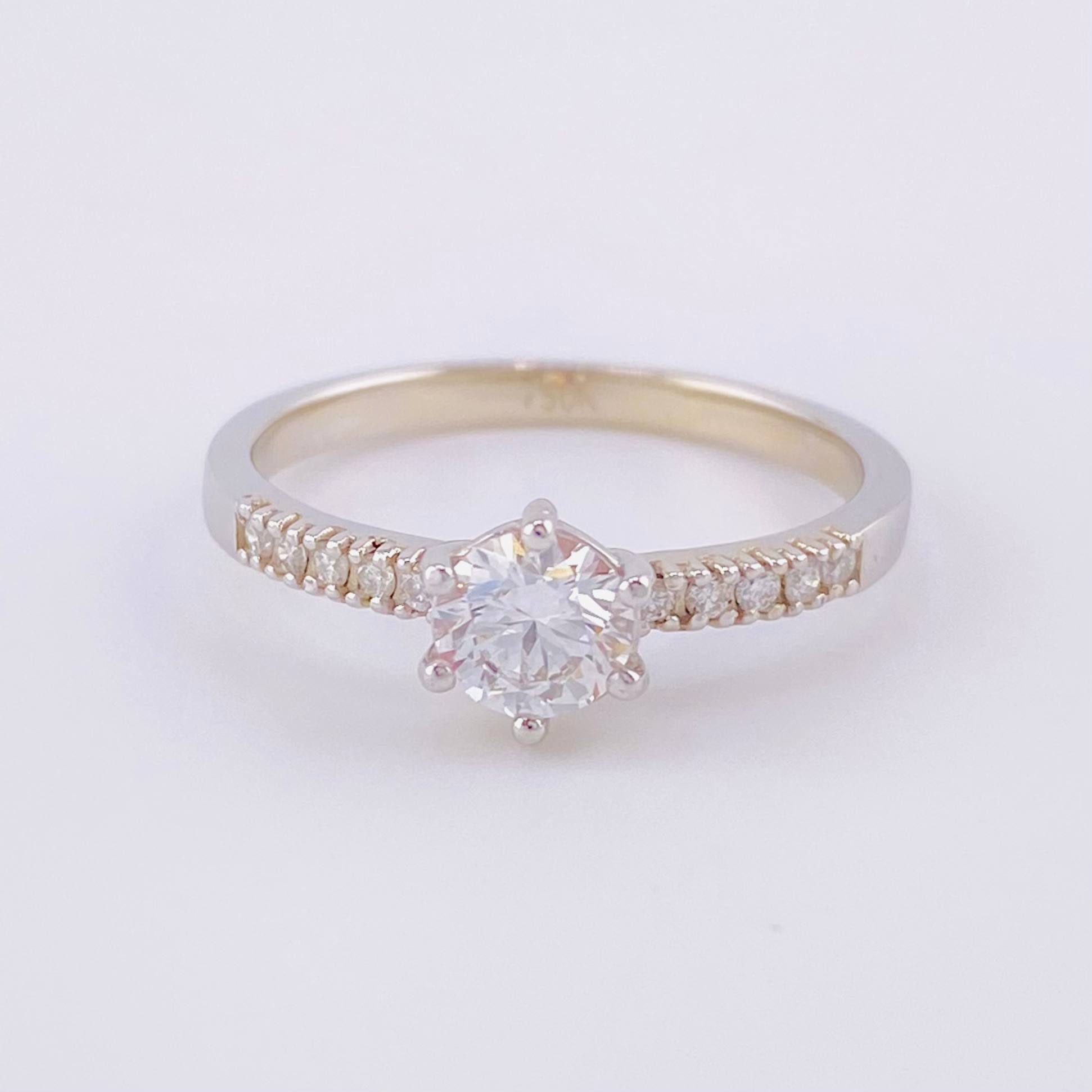 Solitaire Ring Six Prongs Diamonds 9pts 2.5g / T6 3/4 18K White Gold