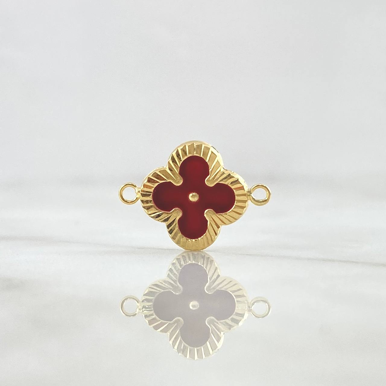 Herraje Trebol VCyA 1gr / 2cm / Diamantado Resina Roja Oro Amarillo 18K ©