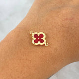 Herraje Trebol VCyA 1gr / 2cm / Diamantado Resina Roja Oro Amarillo 18K ©