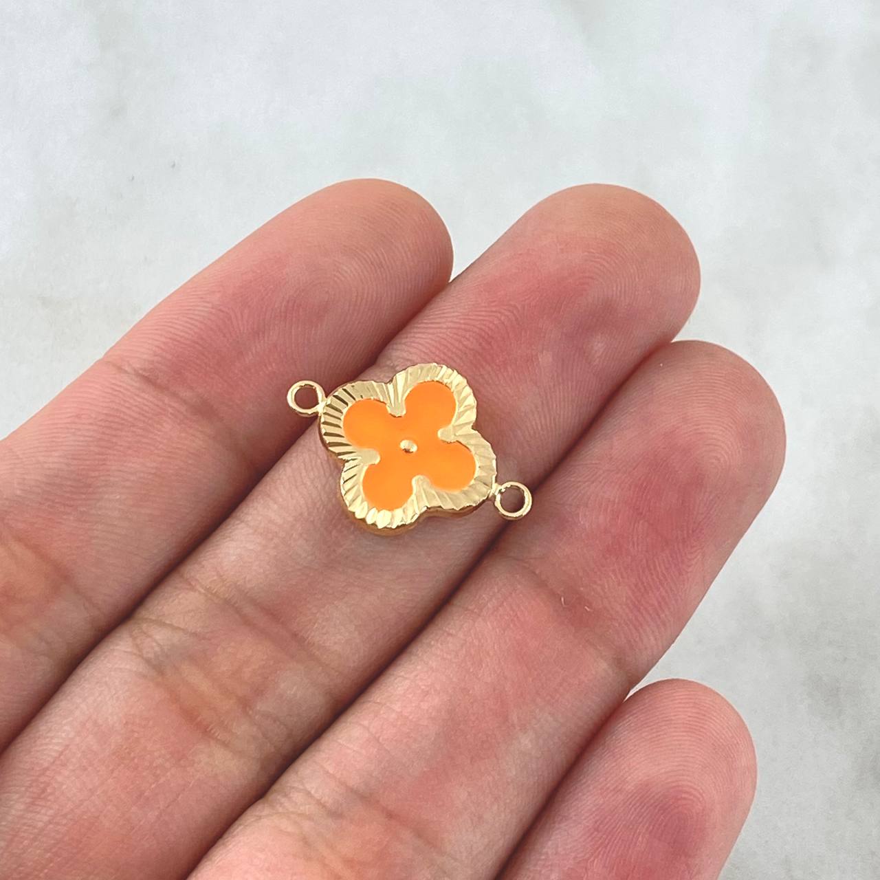 Herraje Trebol VCyA 1gr / 2cm / Diamantado Resina Naranjada Oro Amarillo 18K ©