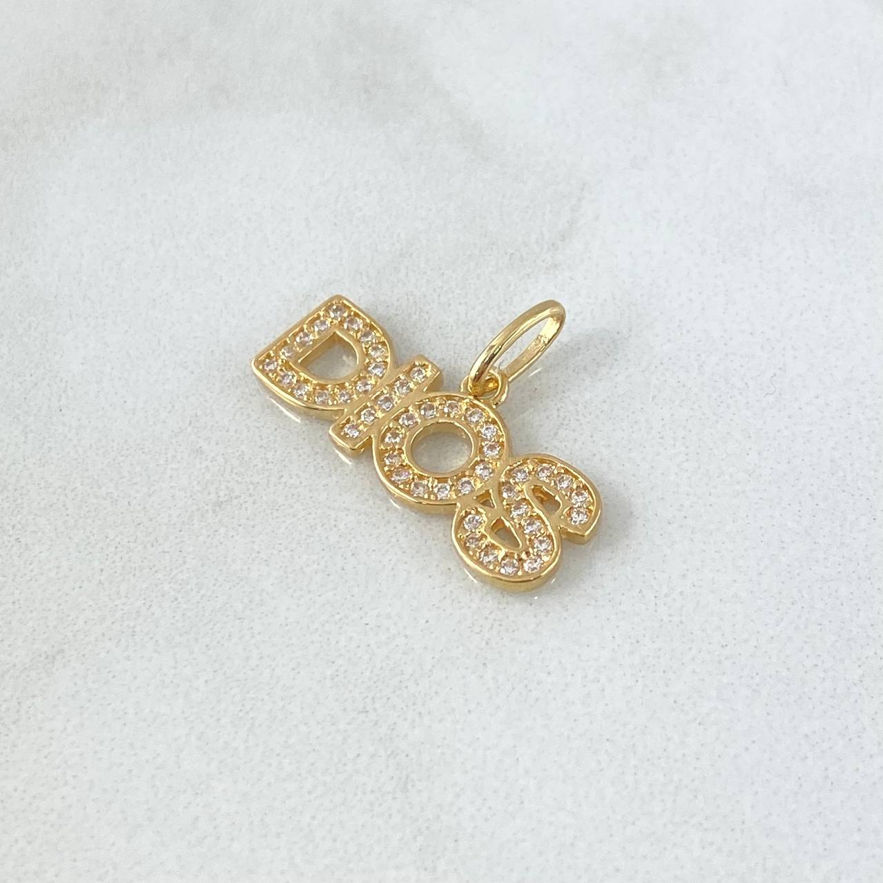 Pendant God 1.7gr / 2.3cm / White Zircons 18K Yellow Gold
