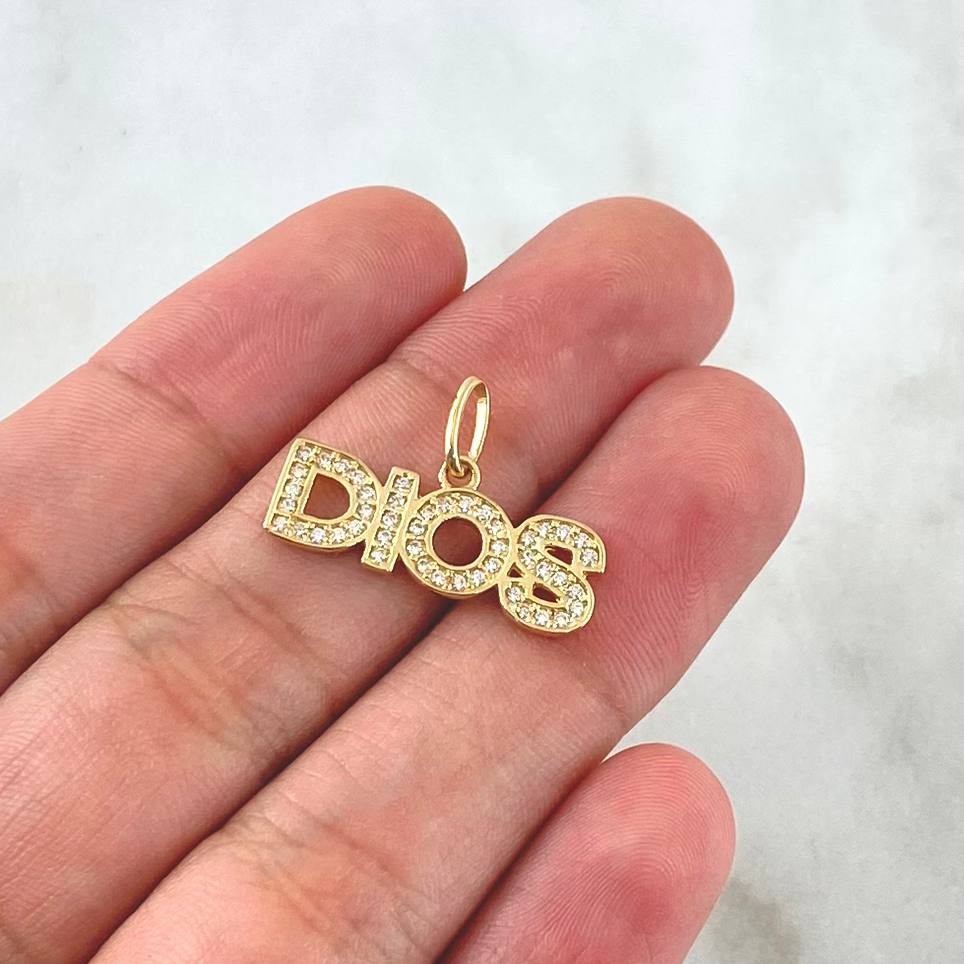 Pendant God 1.7gr / 2.3cm / White Zircons 18K Yellow Gold