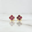 Stud Earrings Textured Edge Flower 2.05gr / 8mm Fuchsia Zircons 18K Yellow Gold