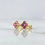 Stud Earrings Textured Edge Flower 2.05gr / 8mm Fuchsia Zircons 18K Yellow Gold