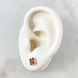 Stud Earrings Textured Edge Flower 2.05gr / 8mm Fuchsia Zircons 18K Yellow Gold