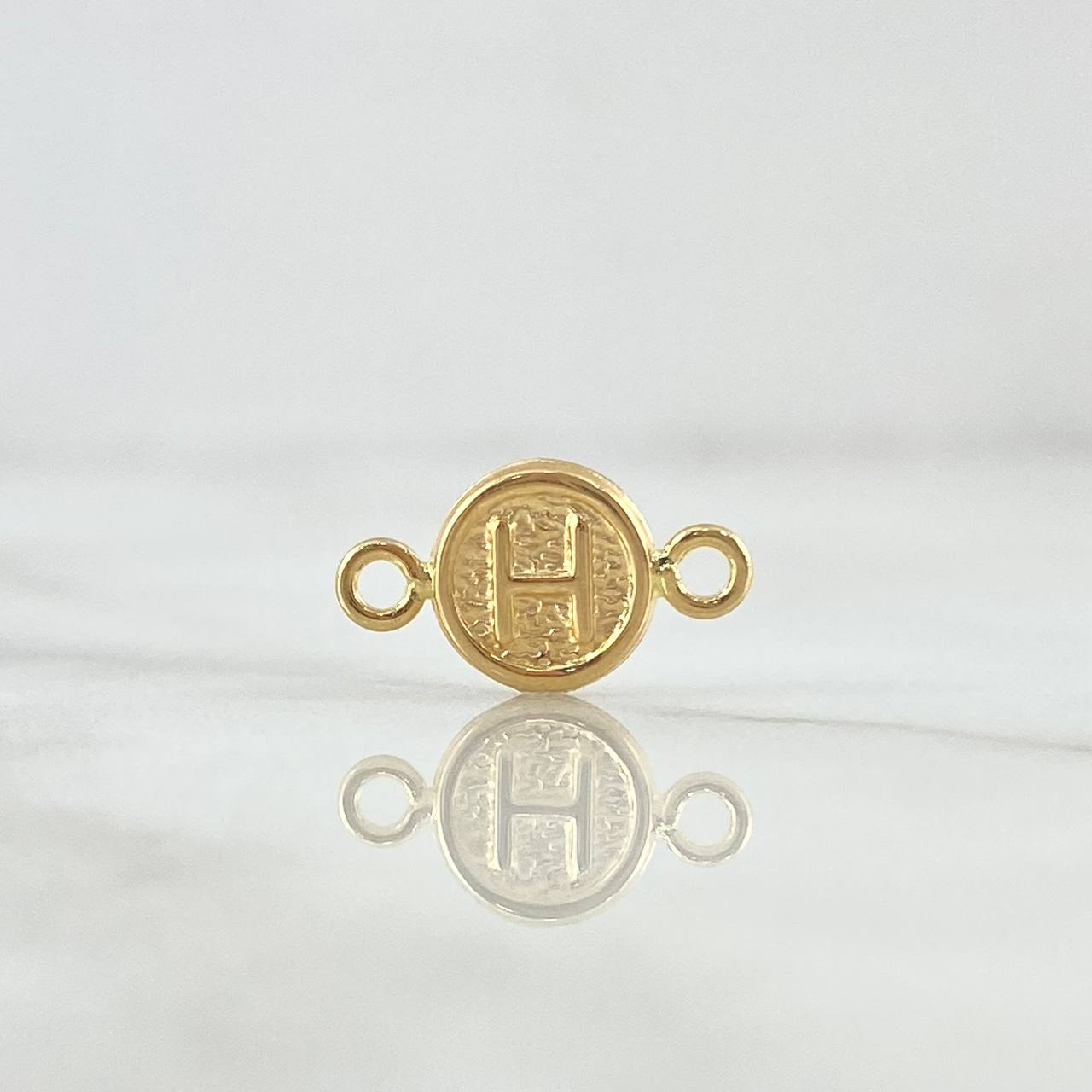 Herraje Letra H 0.35gr / 1.5cm / Circulo Texturizado Rustico Oro Amarillo 18K