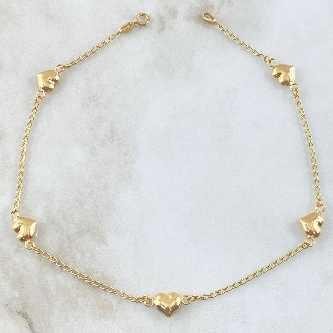 Ankle Bracelet Herringbone Hearts 2.85gr / Smooth Die-Cut 18K Yellow Gold *