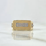 Rectangular Cross Ring 6.75gr / Size 10 3/4 / White Zircons Two-tone Yellow and White Gold 18K *
