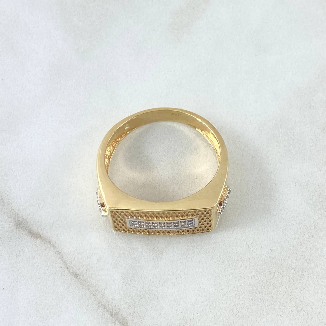 Rectangular Cross Ring 6.75gr / Size 10 3/4 / White Zircons Two-tone Yellow and White Gold 18K *