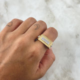 Rectangular Cross Ring 6.75gr / Size 10 3/4 / White Zircons Two-tone Yellow and White Gold 18K *