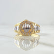 Signet Ring Crown Half Beaded 7.35gr / Size 9 1/2 / White Zircons Two Tone Yellow White 18K *