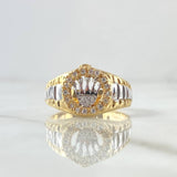 Signet Ring Crown Half Beaded 7.35gr / Size 9 1/2 / White Zircons Two Tone Yellow White 18K *