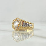 Signet Ring Crown Half Beaded 7.35gr / Size 9 1/2 / White Zircons Two Tone Yellow White 18K *
