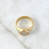 Signet Ring Crown Half Beaded 7.35gr / Size 9 1/2 / White Zircons Two Tone Yellow White 18K *