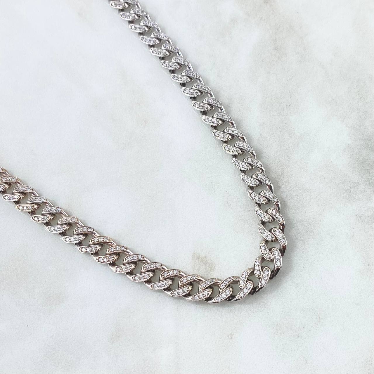 Cuban Chain 43.25gr / 60cm / 8mm Lobster Claw Box - White Zircons White Gold +0 18K ©