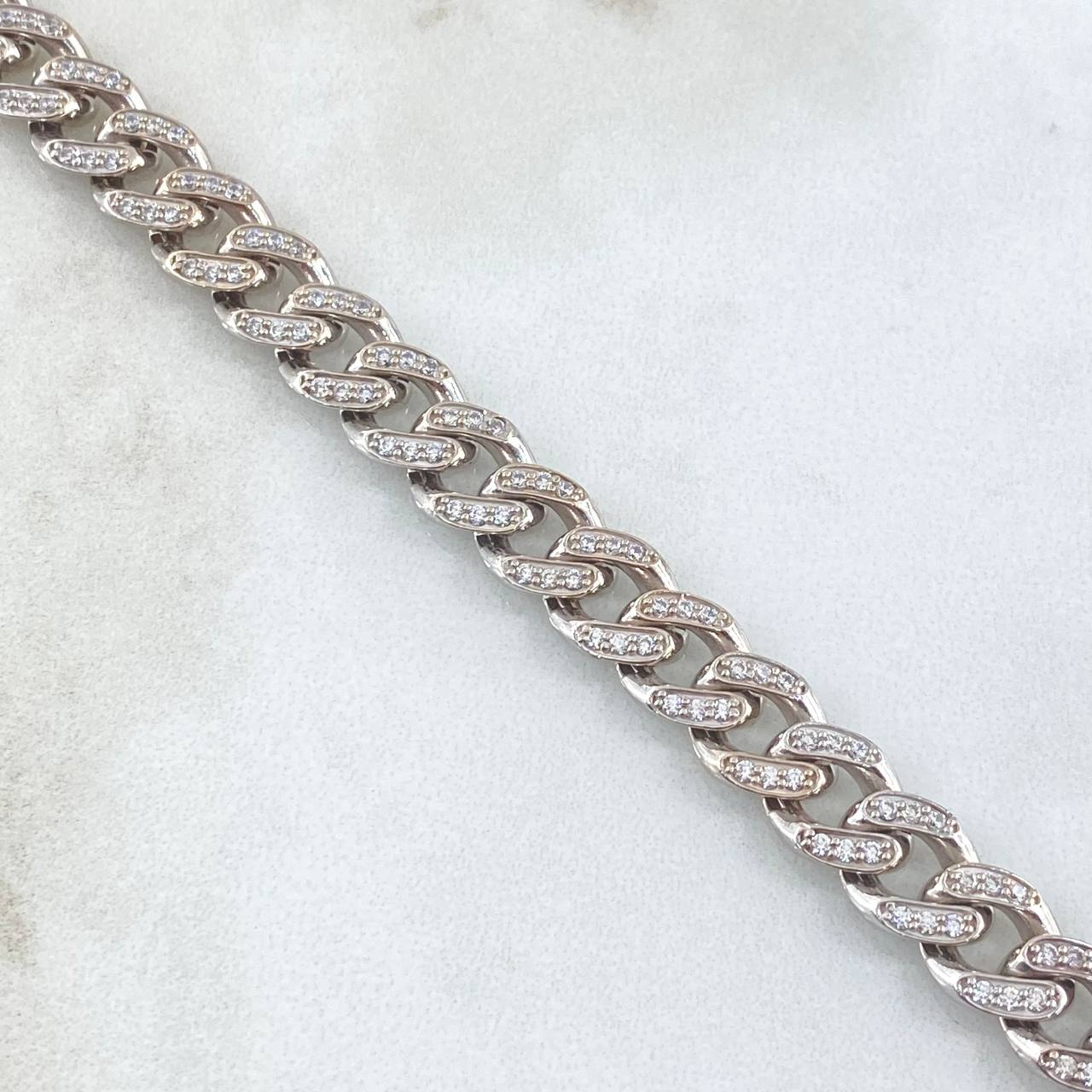 Cuban Chain 43.25gr / 60cm / 8mm Lobster Claw Box - White Zircons White Gold +0 18K ©