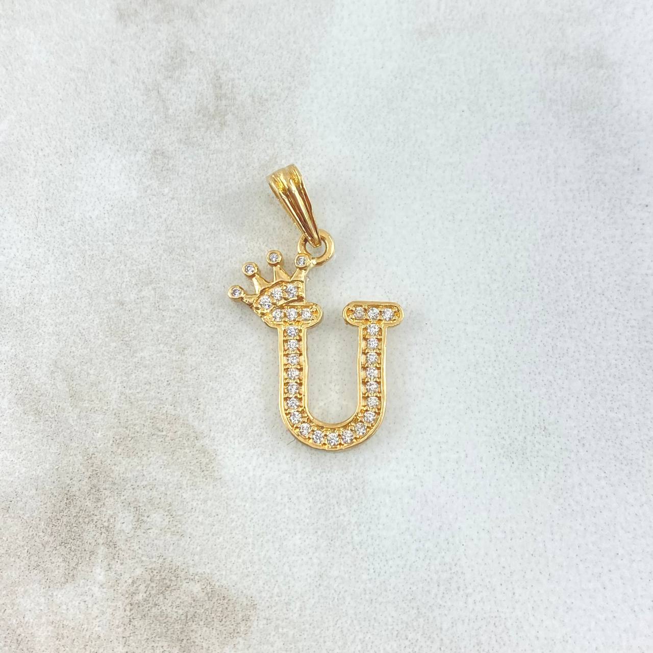 Pendant Letter U Crown 1.25gr / 2.4cm / White Zircons 18K Yellow Gold *