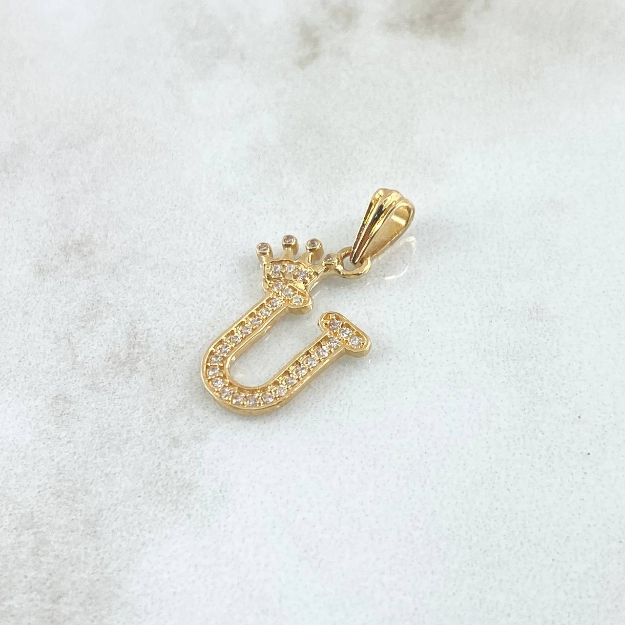 Pendant Letter U Crown 1.25gr / 2.4cm / White Zircons 18K Yellow Gold *