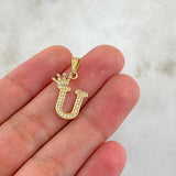 Pendant Letter U Crown 1.25gr / 2.4cm / White Zircons 18K Yellow Gold *