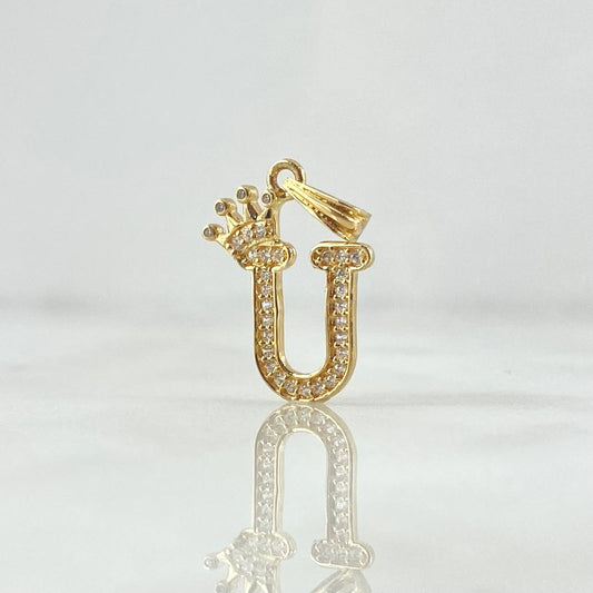 Pendant Letter U Crown 1.25gr / 2.4cm / White Zircons 18K Yellow Gold *