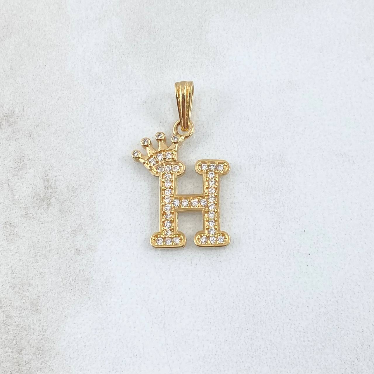 Pendant Letter H Crown 1.5gr / 2.4cm / White Zircons 18K Yellow Gold