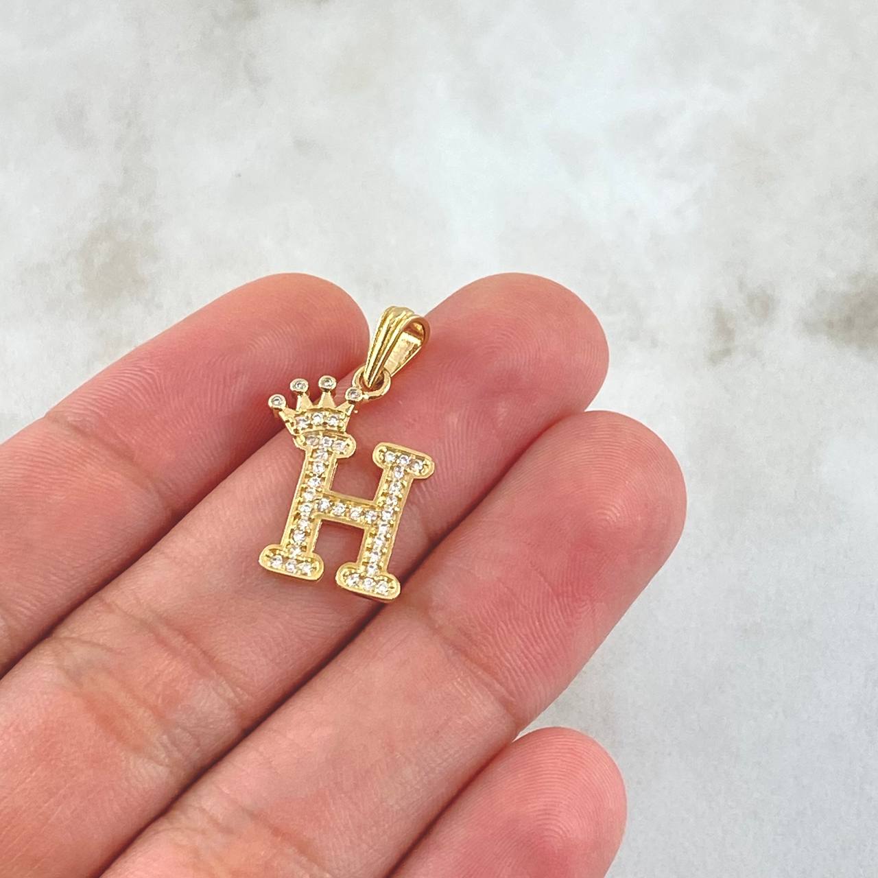 Pendant Letter H Crown 1.65gr / 2.5cm / White Zircons 18K Yellow Gold *
