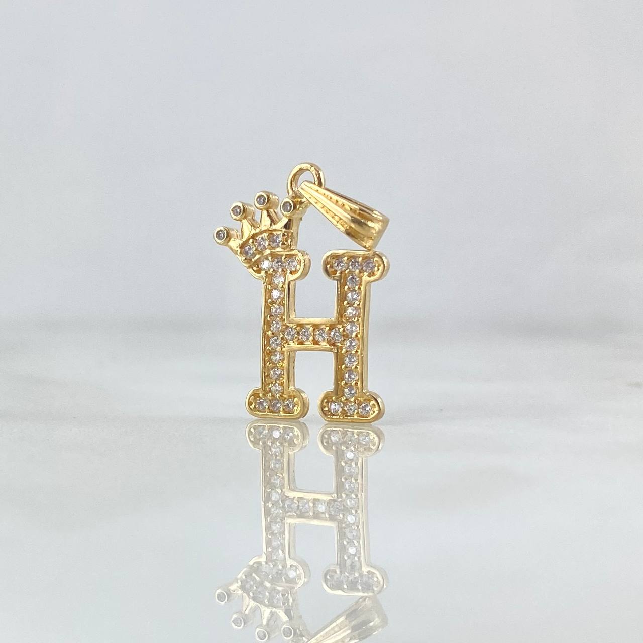 Pendant Letter H Crown 1.5gr / 2.4cm / White Zircons 18K Yellow Gold