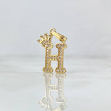 Pendant Letter H Crown 1.55gr / 2.5cm / White Zircons 18K Yellow Gold ©