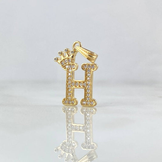 Pendant Letter H Crown 1.65gr / 2.5cm / White Zircons 18K Yellow Gold *