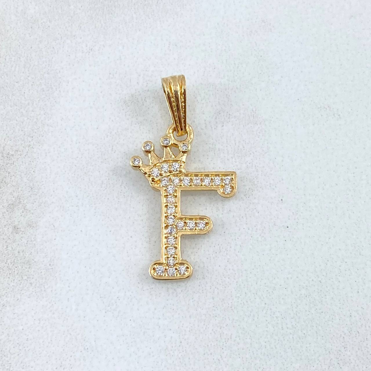 Pendant Letter F Crown 1.25gr / 2.5cm / White Zircons 18K Yellow Gold