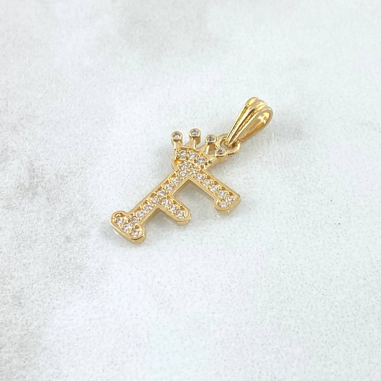 Pendant Letter F Crown 1.25gr / 2.5cm / White Zircons 18K Yellow Gold