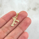 Pendant Letter F Crown 1.25gr / 2.5cm / White Zircons 18K Yellow Gold