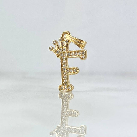 Pendant Letter F Crown 1.25gr / 2.5cm / White Zircons 18K Yellow Gold