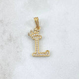 Dije Letra L Corona 1.25gr / 2.5cm / Circones Blancos Oro Amarillo 18K ©