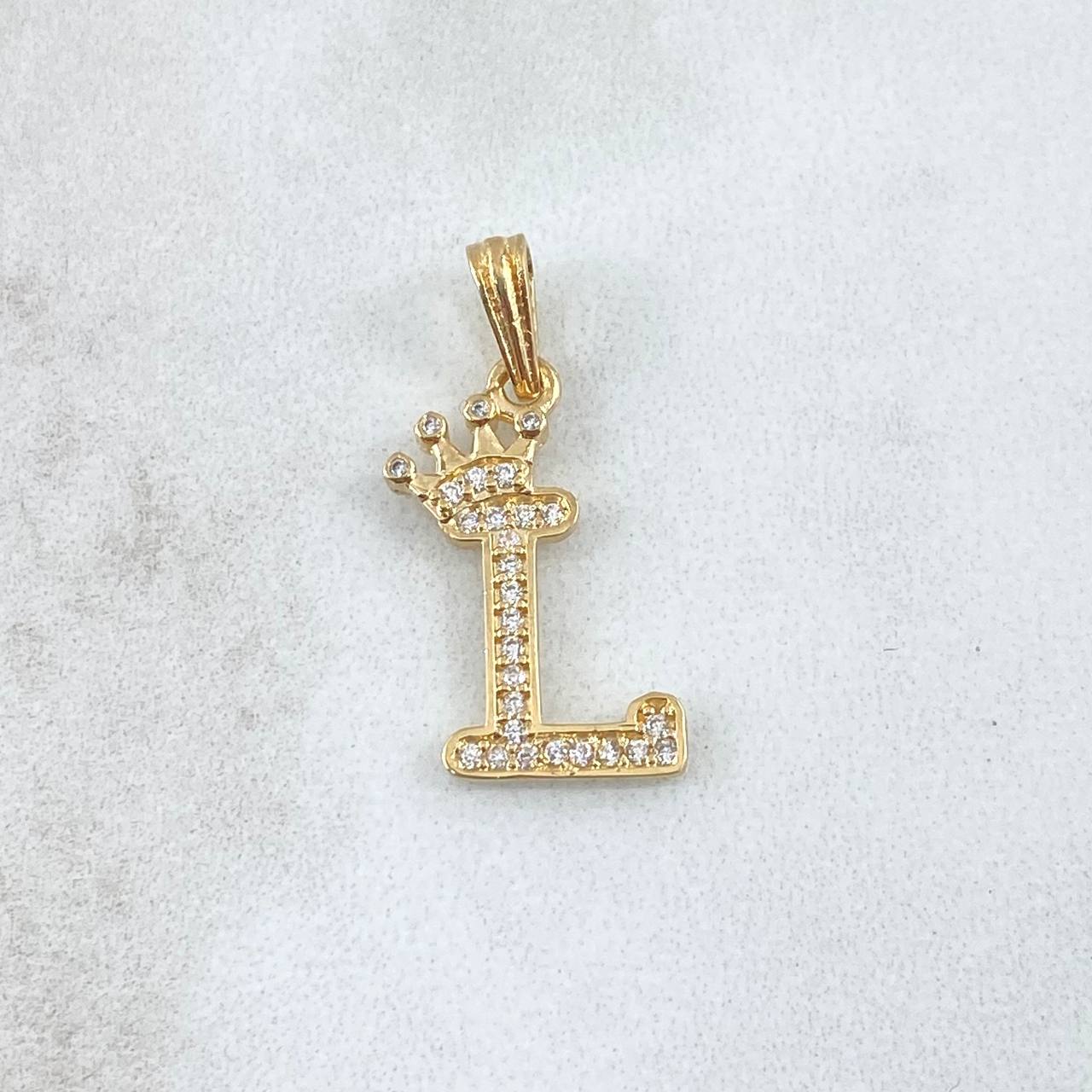 Pendant Letter L Crown 1.25gr / 2.5cm / White Zircons 18K Yellow Gold *