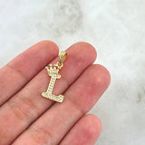Dije Letra L Corona 1.25gr / 2.5cm / Circones Blancos Oro Amarillo 18K ©